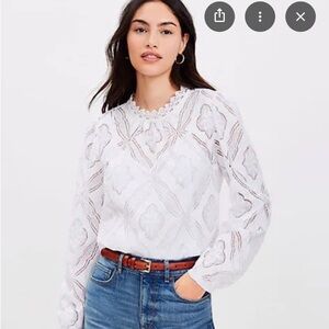 LOFT NWT White Lace Long-Sleeve Summer Blouse